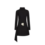 Oscar de la Renta Floral Belt Mock-Neck Dress - Oscar de la Renta Dresses - American Couture - Shop at Luxury Shoes 