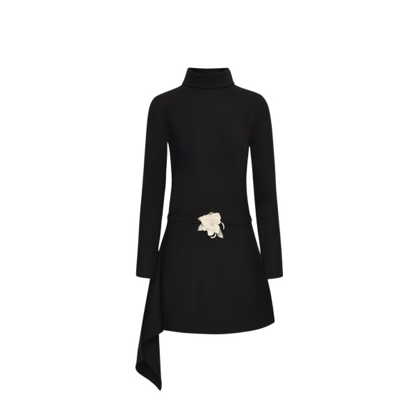 Oscar de la Renta Floral Belt Mock-Neck Dress - Oscar de la Renta Dresses - American Couture - Shop at Luxury Shoes 