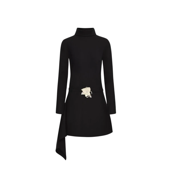 Oscar de la Renta Floral Belt Mock-Neck Dress - Oscar de la Renta Dresses - American Couture - Shop at Luxury Shoes 