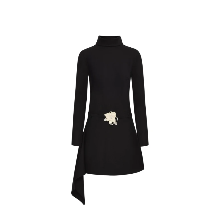 Oscar de la Renta Floral Belt Mock-Neck Dress - Oscar de la Renta Dresses - American Couture - Shop at Luxury Shoes 