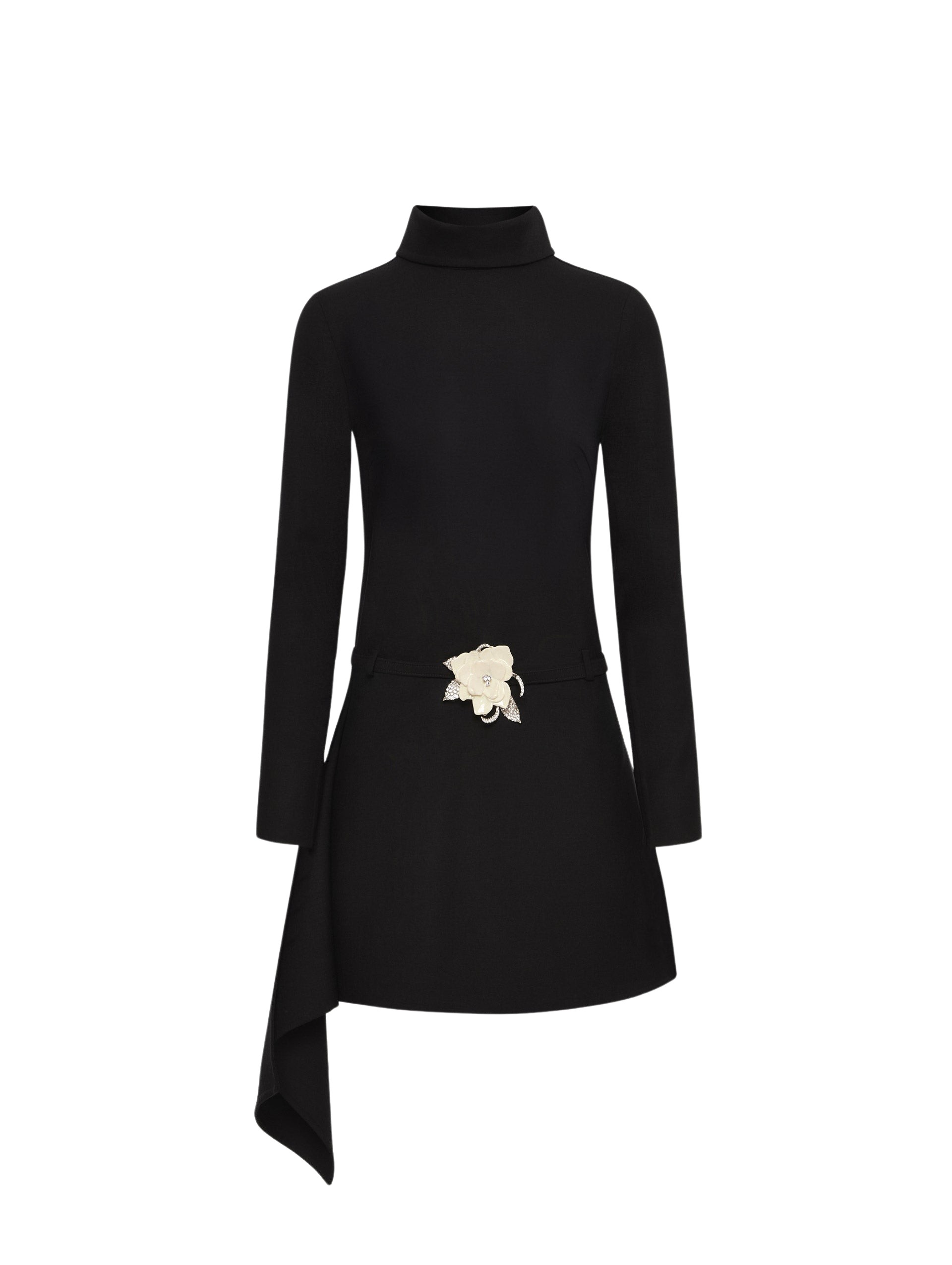 Oscar de la Renta Floral Belt Mock-Neck Dress - Oscar de la Renta Dresses - American Couture - Shop at Luxury Shoes 