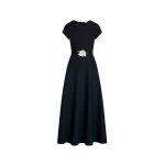 Oscar de la Renta Floral Belt Short Sleeve Dress - Oscar de la Renta Dresses - American Couture - Shop at Luxury Shoes 