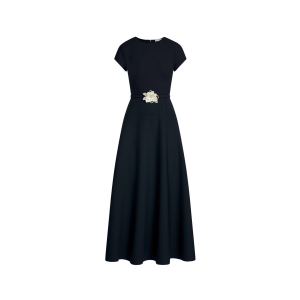 Oscar de la Renta Floral Belt Short Sleeve Dress - Oscar de la Renta Dresses - American Couture - Shop at Luxury Shoes 