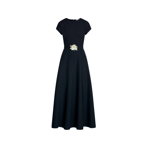 Oscar de la Renta Floral Belt Short Sleeve Dress - Oscar de la Renta Dresses - American Couture - Shop at Luxury Shoes 