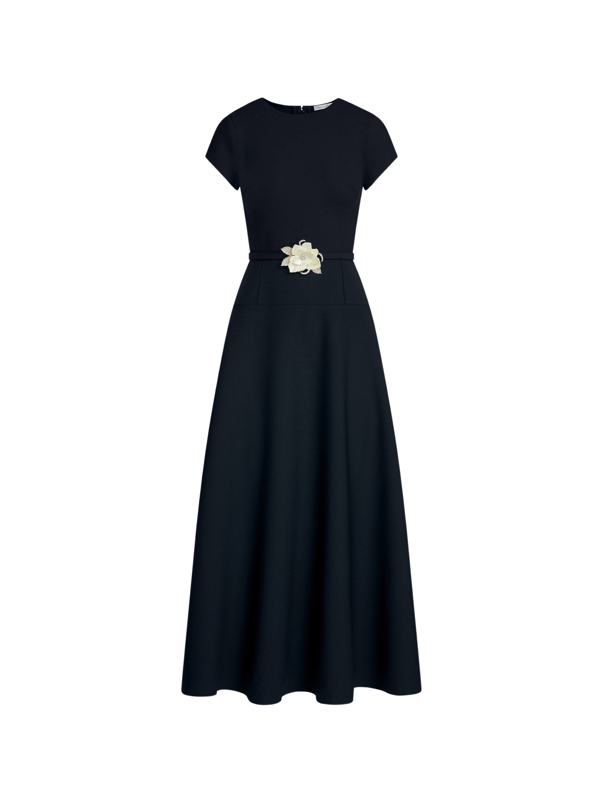 Oscar de la Renta Floral Belt Short Sleeve Dress - Oscar de la Renta Dresses - American Couture - Shop at Luxury Shoes 