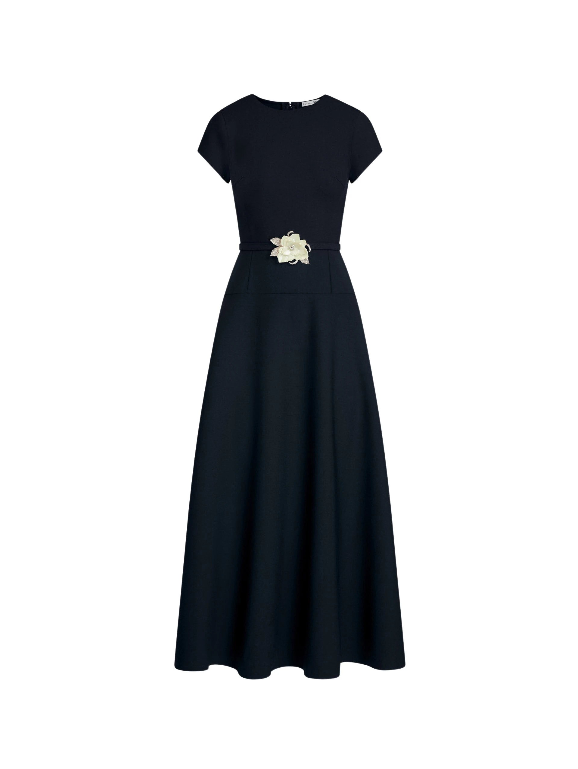 Floral-Belt-Short-Sleeve-Dress-Oscar-de-la-Renta-Dresses24317_nobg Oscar de la Renta Floral Belt Short Sleeve Dress - Oscar de la Renta Dresses - American Couture - Shop at Luxury Shoes