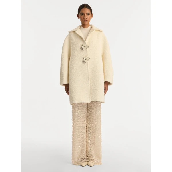 Oscar de la Renta Floral Button Bouclé Tweed Coat - Oscar de la Renta Coats - American Couture - Shop at Luxury Shoes 
