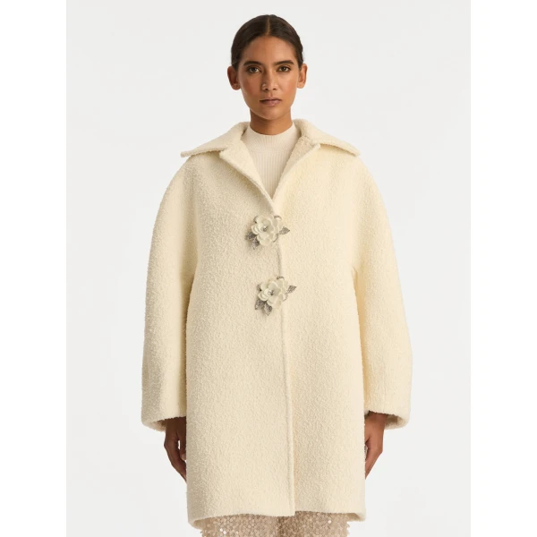 Oscar de la Renta Floral Button Bouclé Tweed Coat - Oscar de la Renta Coats - American Couture - Shop at Luxury Shoes 