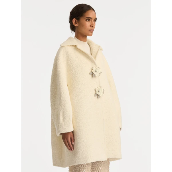Oscar de la Renta Floral Button Bouclé Tweed Coat - Oscar de la Renta Coats - American Couture - Shop at Luxury Shoes 