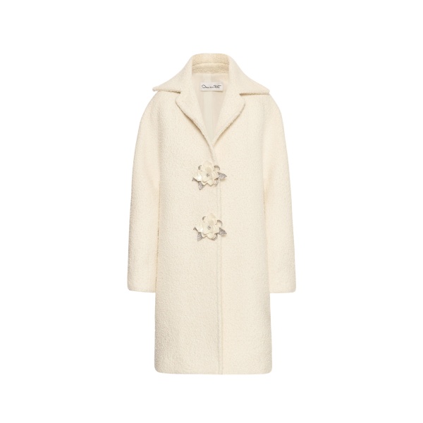 Oscar de la Renta Floral Button Bouclé Tweed Coat - Oscar de la Renta Coats - American Couture - Shop at Luxury Shoes 