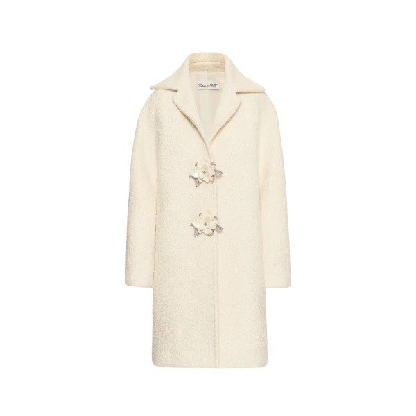 Oscar de la Renta Floral Button Bouclé Tweed Coat - Oscar de la Renta Coats - American Couture - Shop at Luxury Shoes 