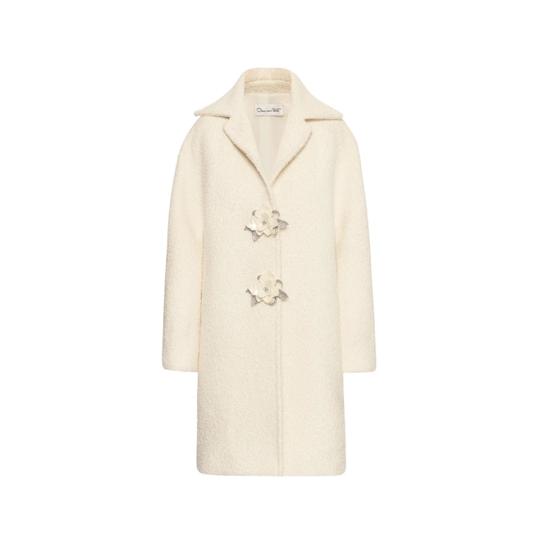 Oscar de la Renta Floral Button Bouclé Tweed Coat - Oscar de la Renta Coats - American Couture - Shop at Luxury Shoes 