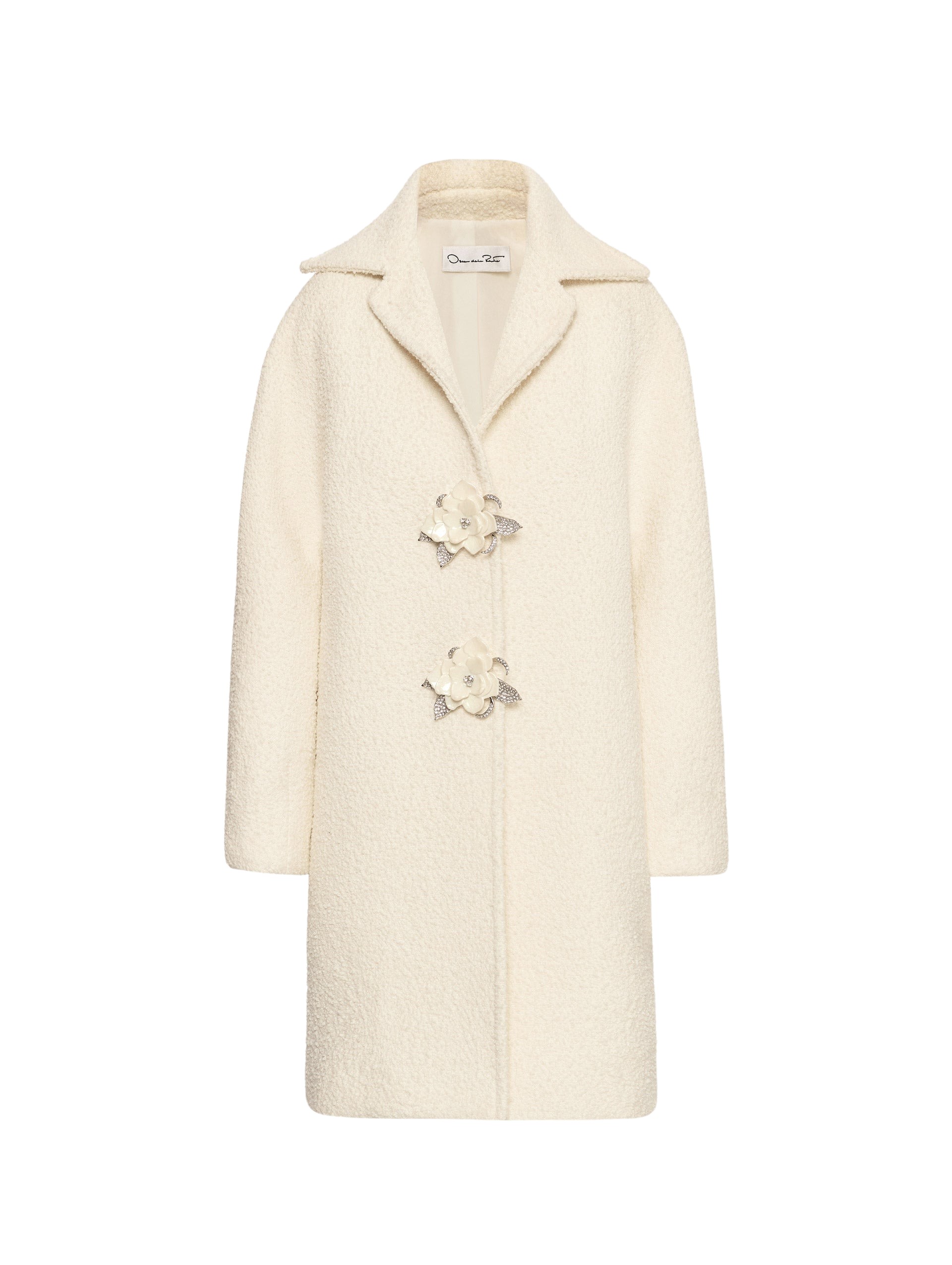 Oscar de la Renta Floral Button Bouclé Tweed Coat