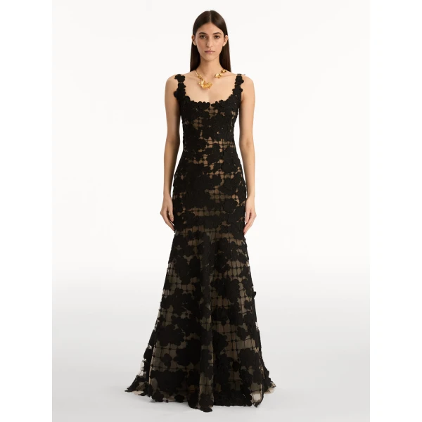 Oscar de la Renta Floral Cutout Threadwork Gown - Oscar de la Renta Dresses - American Couture - Shop at Luxury Shoes 
