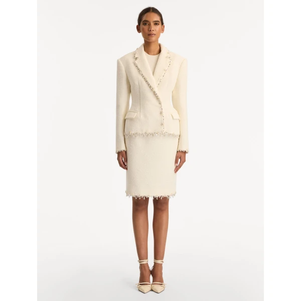 Oscar de la Renta Floral Jeweled Fringe Tweed Jacket - Oscar de la Renta Jackets - American Couture - Shop at Luxury Shoes 