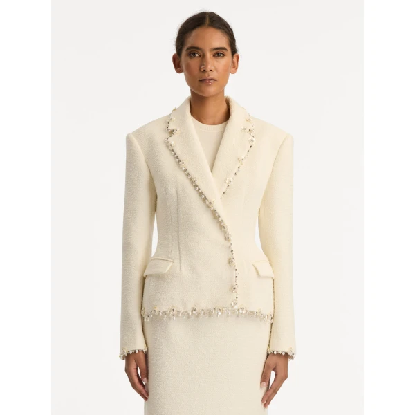 Oscar de la Renta Floral Jeweled Fringe Tweed Jacket - Oscar de la Renta Jackets - American Couture - Shop at Luxury Shoes 
