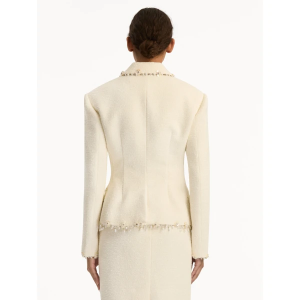 Oscar de la Renta Floral Jeweled Fringe Tweed Jacket - Oscar de la Renta Jackets - American Couture - Shop at Luxury Shoes 
