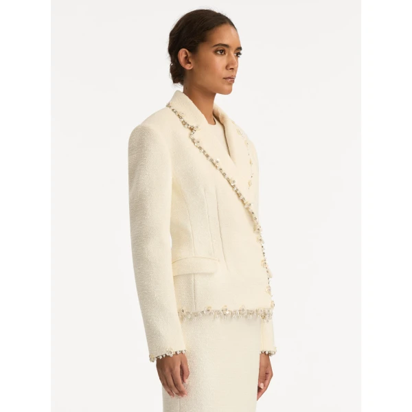 Oscar de la Renta Floral Jeweled Fringe Tweed Jacket - Oscar de la Renta Jackets - American Couture - Shop at Luxury Shoes 