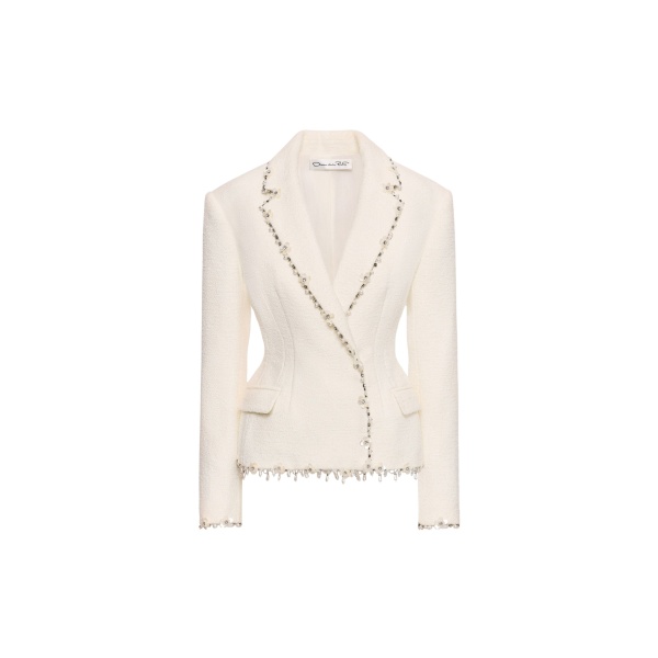 Oscar de la Renta Floral Jeweled Fringe Tweed Jacket - Oscar de la Renta Jackets - American Couture - Shop at Luxury Shoes 