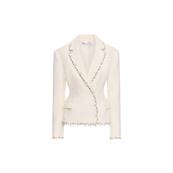 Oscar de la Renta Floral Jeweled Fringe Tweed Jacket - Oscar de la Renta Jackets - American Couture - Shop at Luxury Shoes 