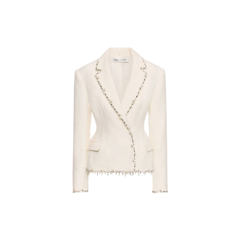Oscar de la Renta Floral Jeweled Fringe Tweed Jacket - Oscar de la Renta Jackets - American Couture - Shop at Luxury Shoes 