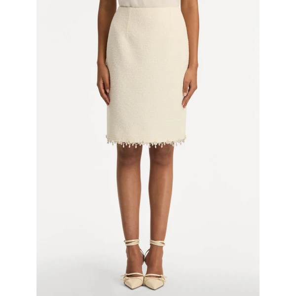 Oscar de la Renta Floral Jeweled Fringe Tweed Skirt - Oscar de la Renta Skirts - American Couture - Shop at Luxury Shoes 