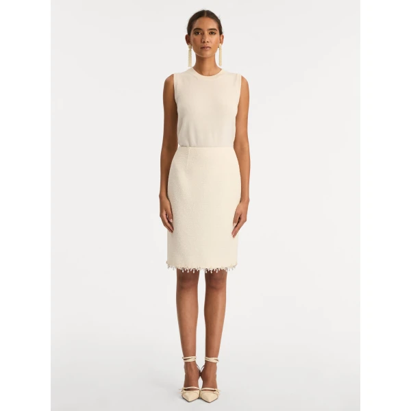 Oscar de la Renta Floral Jeweled Fringe Tweed Skirt - Oscar de la Renta Skirts - American Couture - Shop at Luxury Shoes 