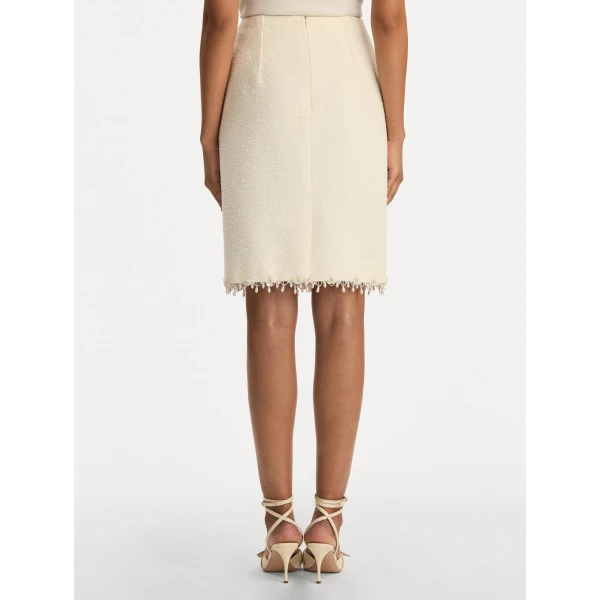 Oscar de la Renta Floral Jeweled Fringe Tweed Skirt - Oscar de la Renta Skirts - American Couture - Shop at Luxury Shoes 
