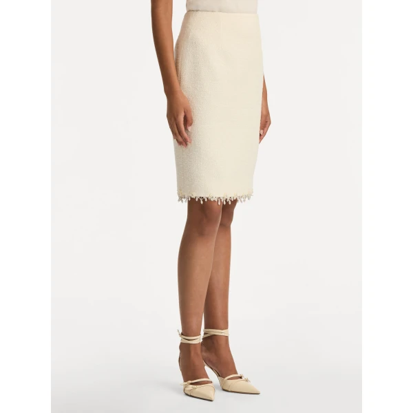 Oscar de la Renta Floral Jeweled Fringe Tweed Skirt - Oscar de la Renta Skirts - American Couture - Shop at Luxury Shoes 