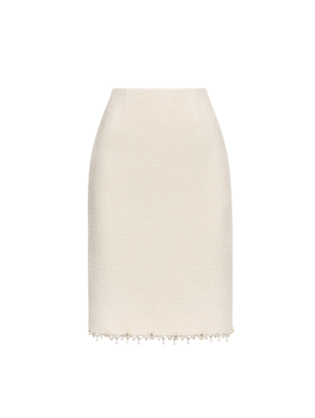 Oscar de la Renta Floral Jeweled Fringe Tweed Skirt - Oscar de la Renta Skirts - American Couture - Shop at Luxury Shoes 