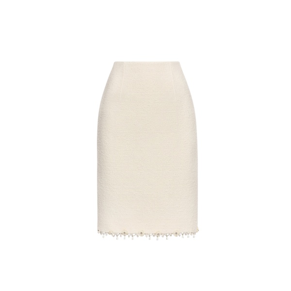 Oscar de la Renta Floral Jeweled Fringe Tweed Skirt - Oscar de la Renta Skirts - American Couture - Shop at Luxury Shoes 