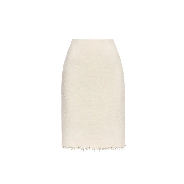 Oscar de la Renta Floral Jeweled Fringe Tweed Skirt - Oscar de la Renta Skirts - American Couture - Shop at Luxury Shoes 