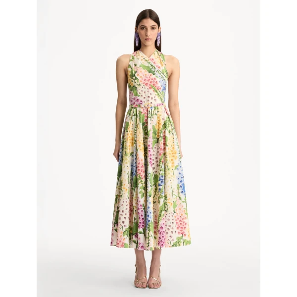 Oscar de la Renta Foxglove Cotton Poplin Halter Dress - Oscar de la Renta Dresses - American Couture - Shop at Luxury Shoes 