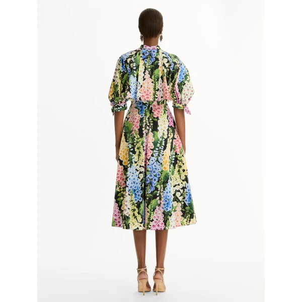 Oscar de la Renta Foxglove Cotton Poplin Puff Sleeve Dress - Oscar de la Renta Dresses - American Couture - Shop at Luxury Shoes 