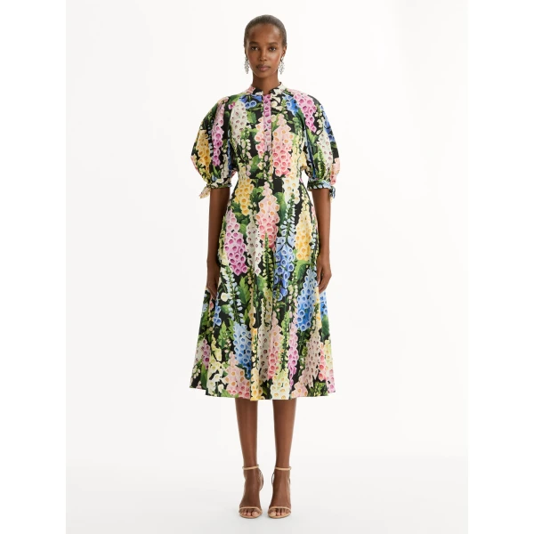 Oscar de la Renta Foxglove Cotton Poplin Puff Sleeve Dress - Oscar de la Renta Dresses - American Couture - Shop at Luxury Shoes 