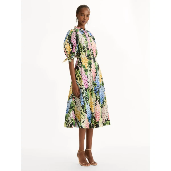 Oscar de la Renta Foxglove Cotton Poplin Puff Sleeve Dress - Oscar de la Renta Dresses - American Couture - Shop at Luxury Shoes 