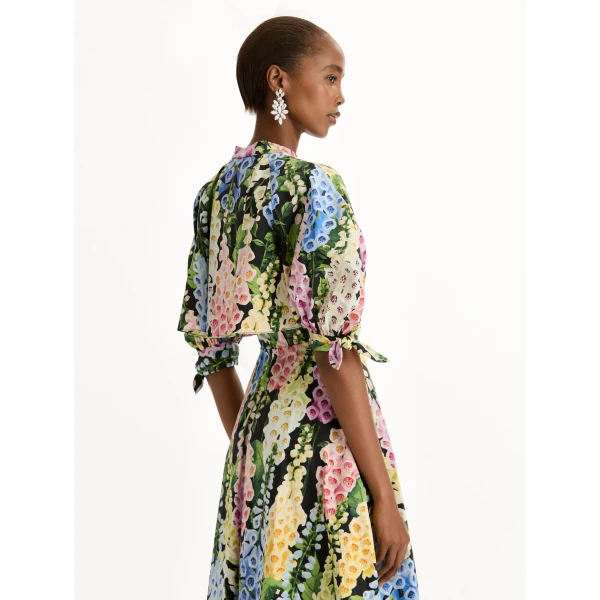 Oscar de la Renta Foxglove Cotton Poplin Puff Sleeve Dress - Oscar de la Renta Dresses - American Couture - Shop at Luxury Shoes 