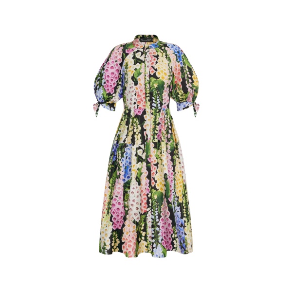 Oscar de la Renta Foxglove Cotton Poplin Puff Sleeve Dress - Oscar de la Renta Dresses - American Couture - Shop at Luxury Shoes 