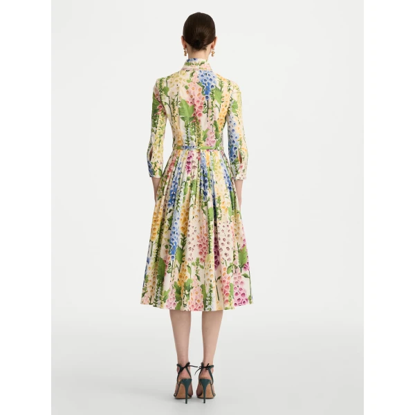 Oscar de la Renta Foxglove Cotton Poplin Tie-Neck Dress - Oscar de la Renta Dresses - American Couture - Shop at Luxury Shoes 