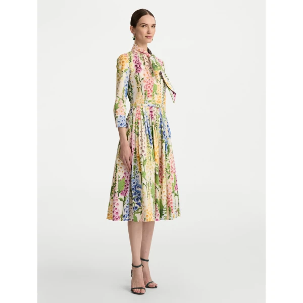 Oscar de la Renta Foxglove Cotton Poplin Tie-Neck Dress - Oscar de la Renta Dresses - American Couture - Shop at Luxury Shoes 
