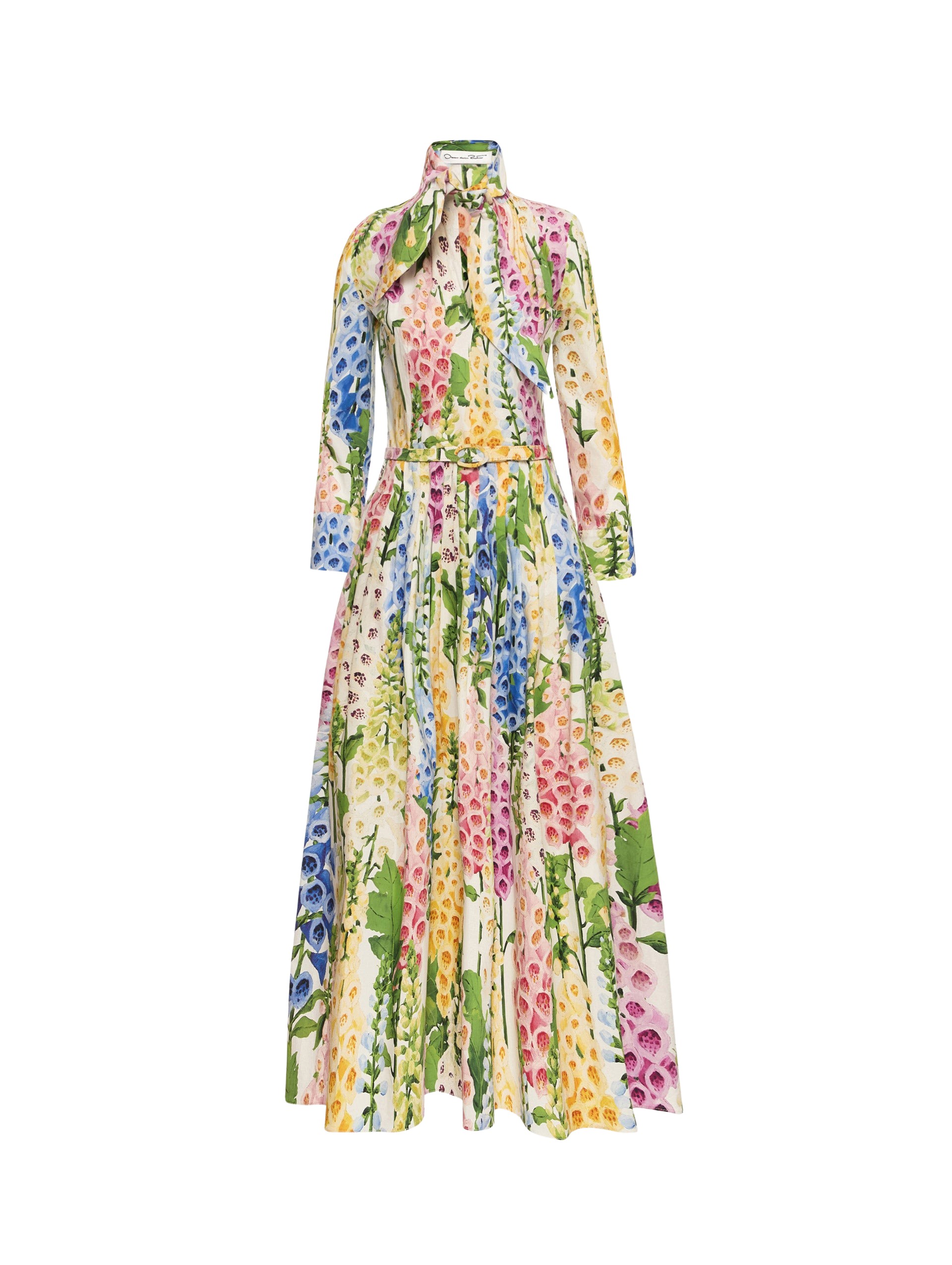 Oscar de la Renta Foxglove Cotton Poplin Tie-Neck Dress - Oscar de la Renta Dresses - American Couture - Shop at Luxury Shoes 