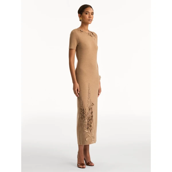 Oscar de la Renta Foxglove Embroidered Knit Dress - Oscar de la Renta Dresses - American Couture - Shop at Luxury Shoes 