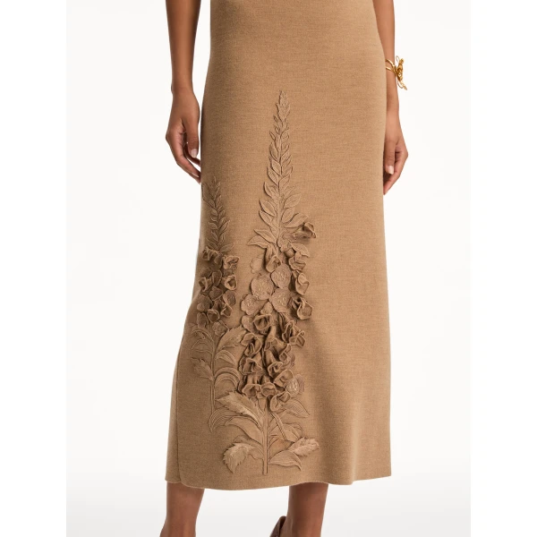 Oscar de la Renta Foxglove Embroidered Knit Dress - Oscar de la Renta Dresses - American Couture - Shop at Luxury Shoes 
