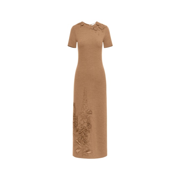 Oscar de la Renta Foxglove Embroidered Knit Dress - Oscar de la Renta Dresses - American Couture - Shop at Luxury Shoes 