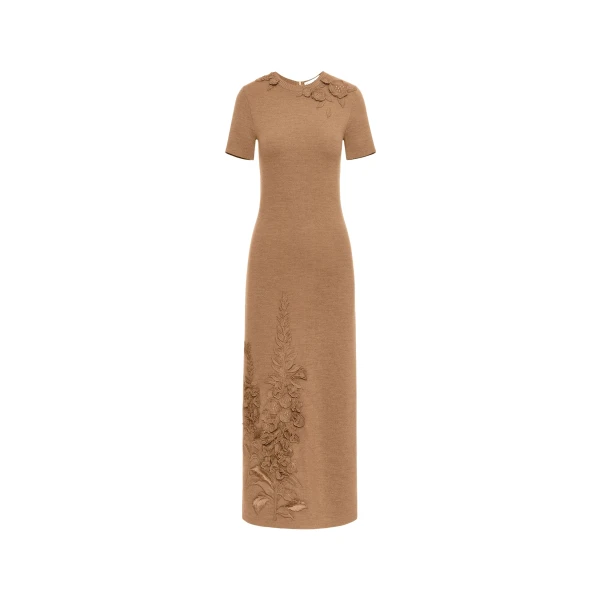 Oscar de la Renta Foxglove Embroidered Knit Dress - Oscar de la Renta Dresses - American Couture - Shop at Luxury Shoes 