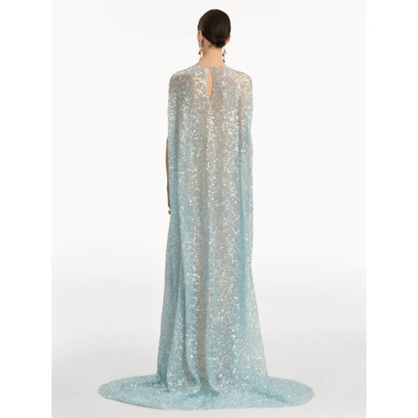 Oscar de la Renta Foxglove Embroidered Sequin Tulle Caftan - Oscar de la Renta Dresses - American Couture - Shop at Luxury Shoes 
