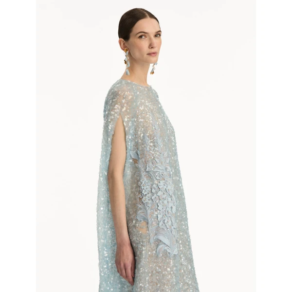 Oscar de la Renta Foxglove Embroidered Sequin Tulle Caftan - Oscar de la Renta Dresses - American Couture - Shop at Luxury Shoes 