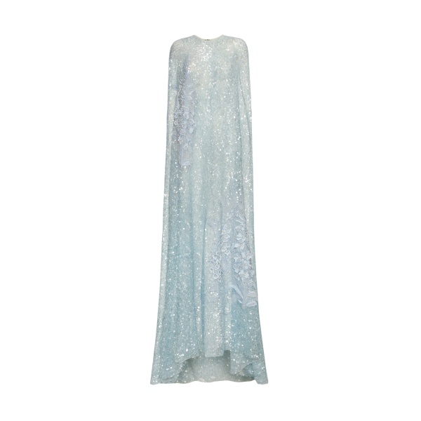 Oscar de la Renta Foxglove Embroidered Sequin Tulle Caftan - Oscar de la Renta Dresses - American Couture - Shop at Luxury Shoes 