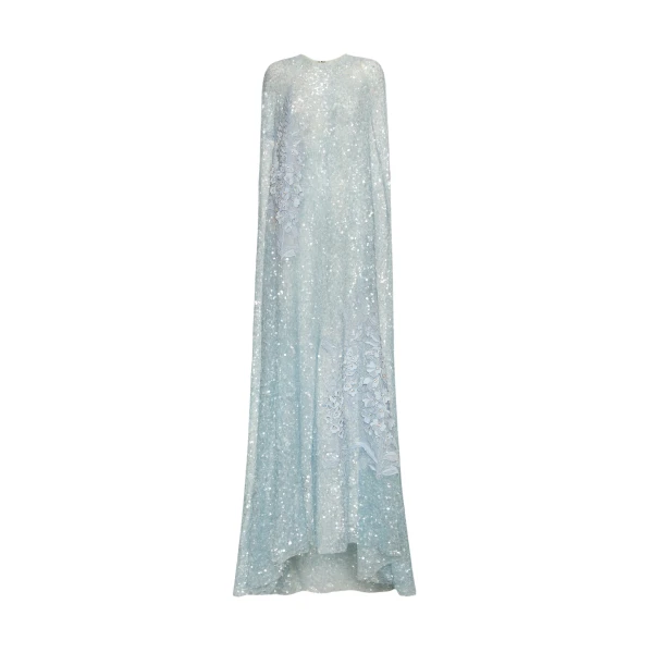 Oscar de la Renta Foxglove Embroidered Sequin Tulle Caftan - Oscar de la Renta Dresses - American Couture - Shop at Luxury Shoes 