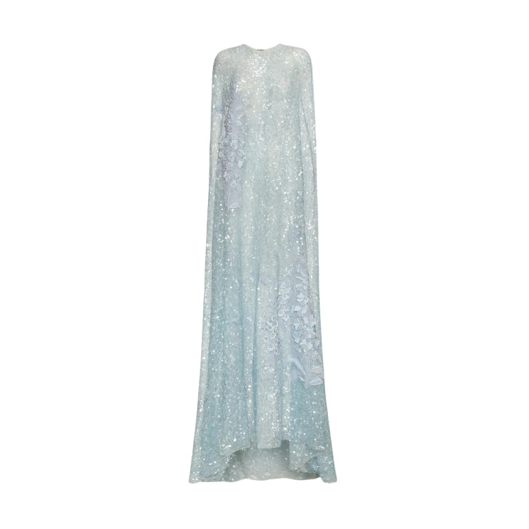 Oscar de la Renta Foxglove Embroidered Sequin Tulle Caftan - Oscar de la Renta Dresses - American Couture - Shop at Luxury Shoes 